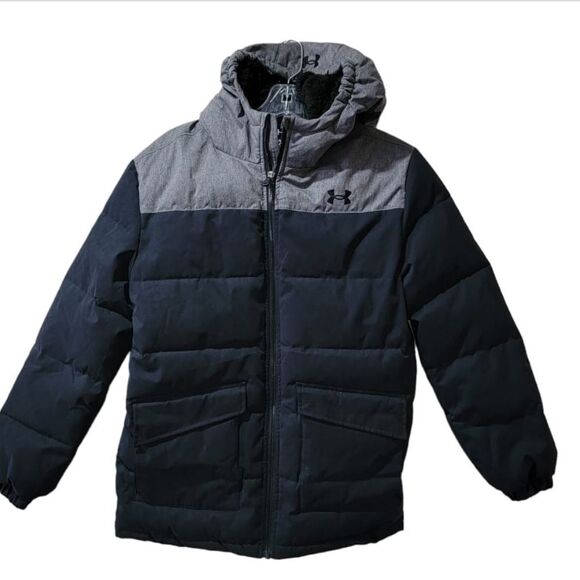 Under Armour youth Large hooded jacket gray black